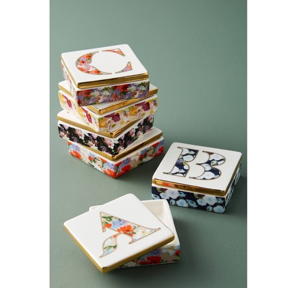 Anthropologie Monogram Lidded Jewelry Box S NIB